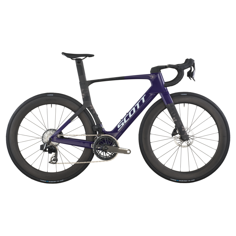 Scott Foil RC Team 2026, vélo de route aéro carbone violet et noir, vue de profil