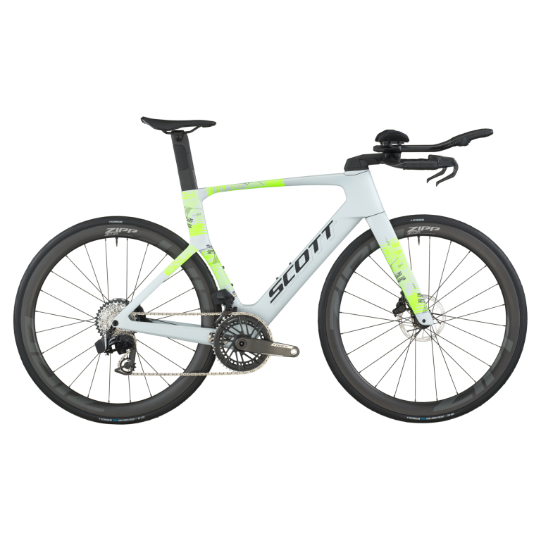 Scott Foil RC TRI 2026, vélo de triathlon carbone blanc à prolongateurs, vue de profil