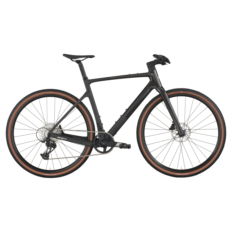 Scott Metrix 10 2026, vélo de trekking sportif à cadre carbone noir, vue de profil