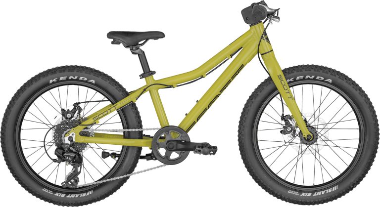 Scott Roxter 20 green 2024, vélo enfant 20 pouces à pneus larges, coloris Savana Green, vue de profil