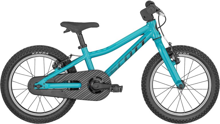 Scott Scale 16 2024, VTT enfant 16 pouces à cadre aluminium et fourche rigide, vue de profil