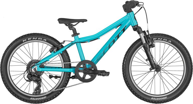 Scott Scale 20 bleu, vélo enfant 20 pouces à cadre aluminium et fourche suspendue, vue de profil