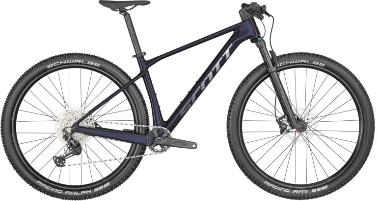 Scott Scale 930 blue 2024, VTT semi-rigide de cross-country à cadre carbone, vue de profil