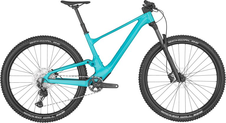 Scott Spark 960 bleu 2024, VTT tout-suspendu de cross-country en aluminium, vue latérale