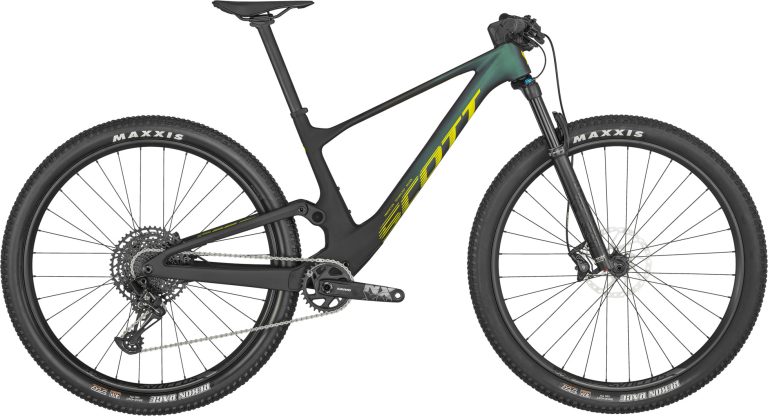 Scott Spark RC Comp vert 2024, VTT de cross-country carbone, vue latérale côté transmission
