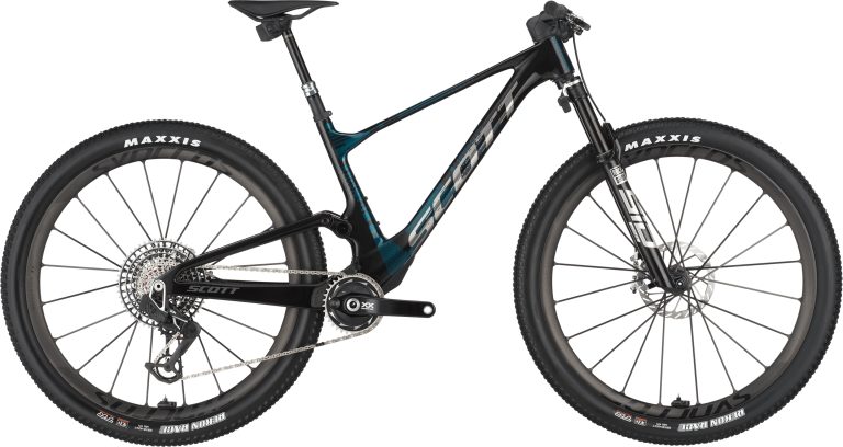 Scott Spark RC SL 2025, VTT de cross-country tout-suspendu carbone, vue de profil