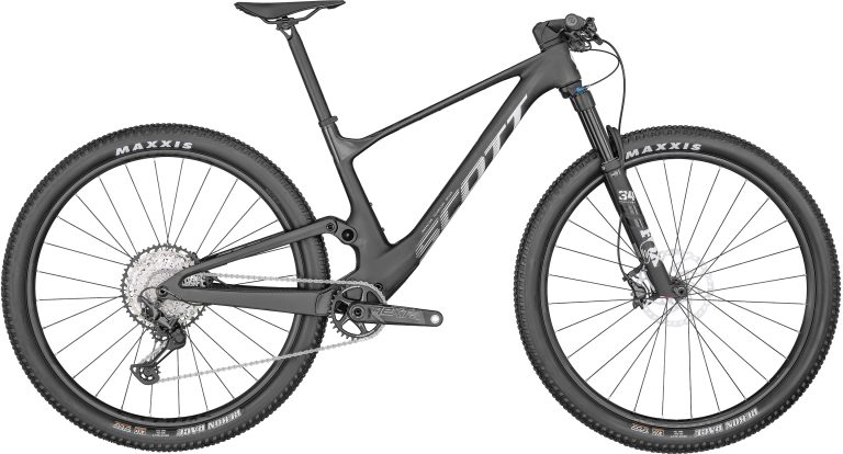 Scott Spark RC Team noir 2024, VTT de cross-country tout-suspendu carbone, vue de profil