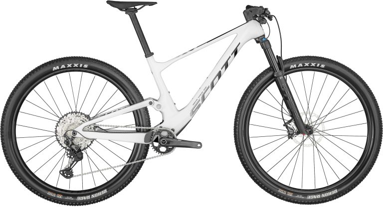 Scott Spark RC Team blanc 2024, VTT tout-suspendu carbone de cross-country, vue de profil
