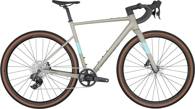 Scott Speedster Gravel 10, gravel aluminium à fourche carbone et groupe SRAM Rival eTap AXS, vue de profil