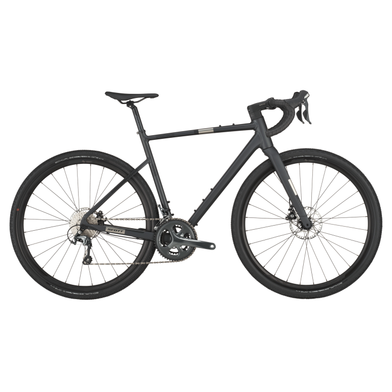 Scott Speedster Gravel 40 2025, gravel aluminium gris à cintre plongeant, vue de profil