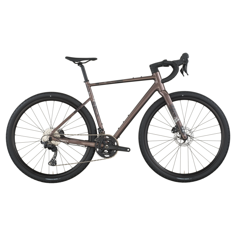 Scott Speedster Gravel Team 2026, gravel aluminium gris prune, vue de profil