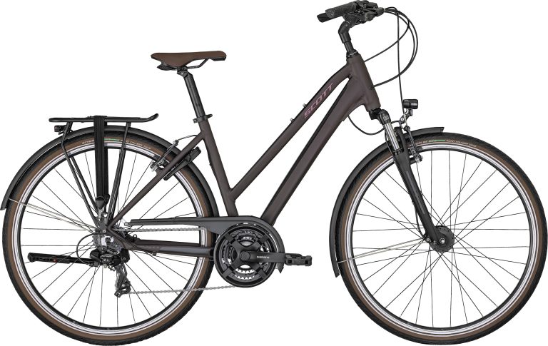 Scott Sub Comfort 20 Lady 2024, vélo de ville rouge cordovan à guidon reculé, vue de profil