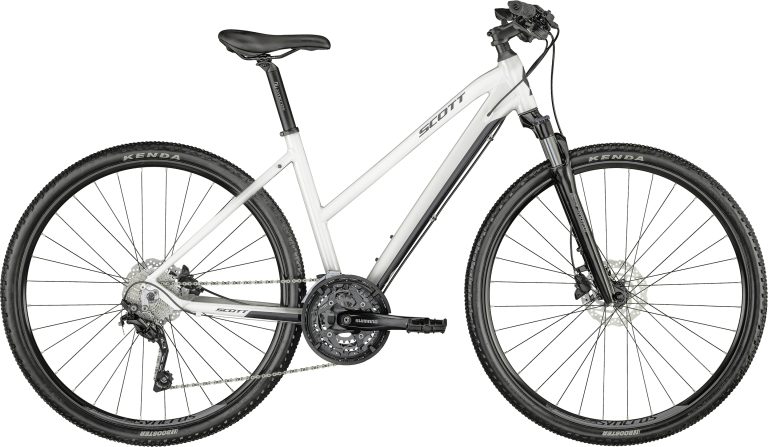 Scott Sub Cross 20 Lady 2024, vélo de trekking aluminium blanc Pearl Snow White, vue de profil