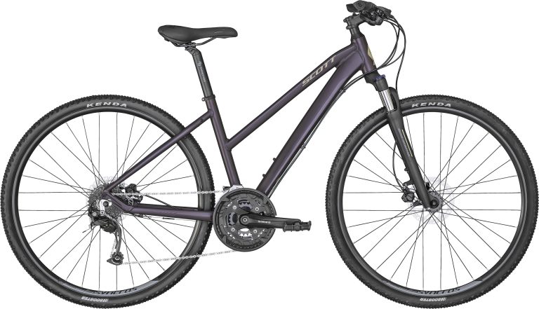 Scott Sub Cross 30 Lady 2024, vélo de trekking à cintre plat, coloris Aubergina Purple, vue de profil