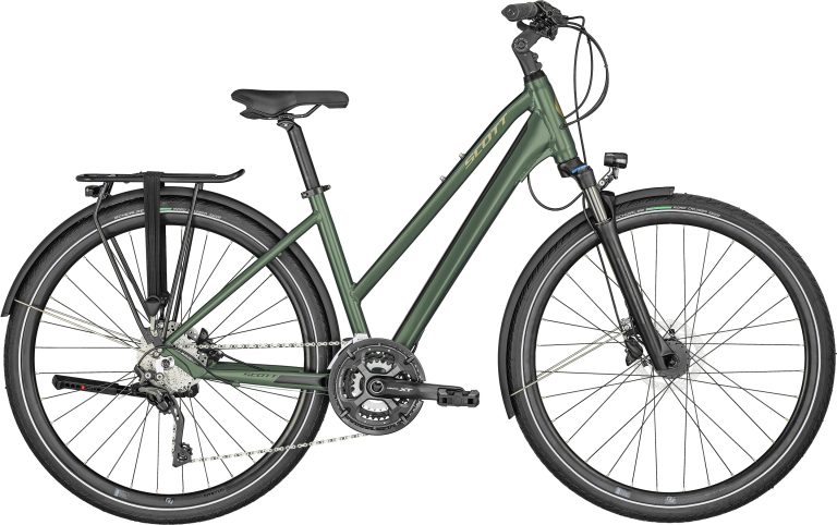 Scott Sub Sport 10 Lady 2024, vélo de ville à cadre aluminium et fourche suspendue, vue de profil