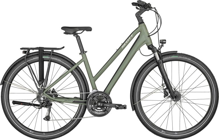 Scott Sub Sport 30 Lady 2024, vélo de ville aluminium à fourche suspendue, vue de profil