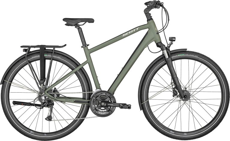 Scott Sub Sport 30 Men 2024, vélo de ville à fourche suspendue et moyeu dynamo, vue de profil