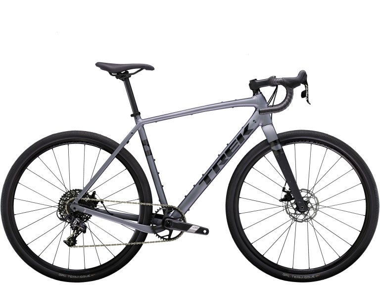 Trek Checkpoint ALR 4 2e génération 2024, vélo de gravel aluminium bleu mat, vue de profil