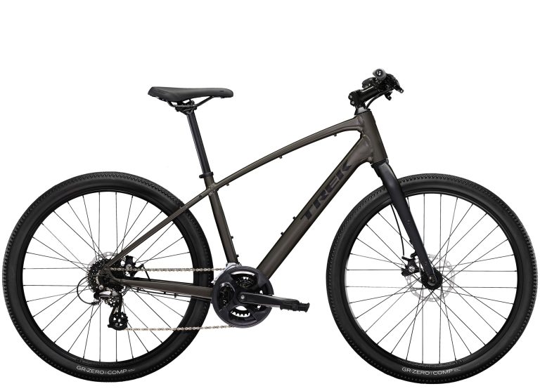Trek Dual Sport 1 2023, vélo polyvalent à cadre aluminium et fourche acier, vue de profil