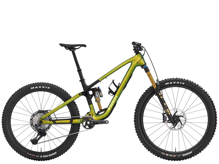 Trek Fuel MX 9.8 XT Di2, VTT d’enduro carbone à transmission électrique Shimano, vue de profil