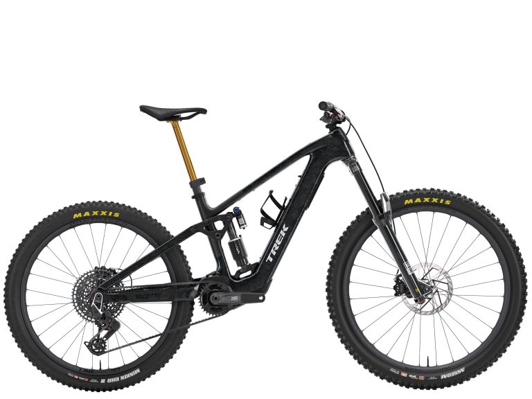 Trek Fuel+ MX 9.9 X0 AXS 2027, VTT tout-suspendu à assistance électrique carbone à roues mixtes, vue de profil