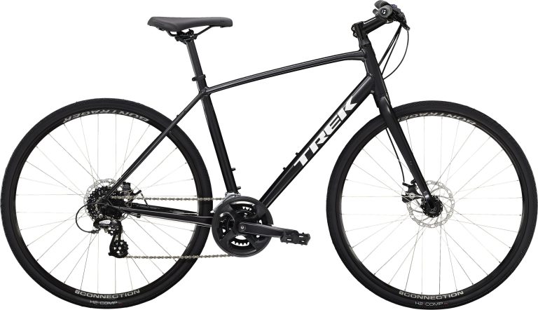 Trek FX 1 Disc 2023, vélo de ville à cintre plat et freins à disque, vue de profil