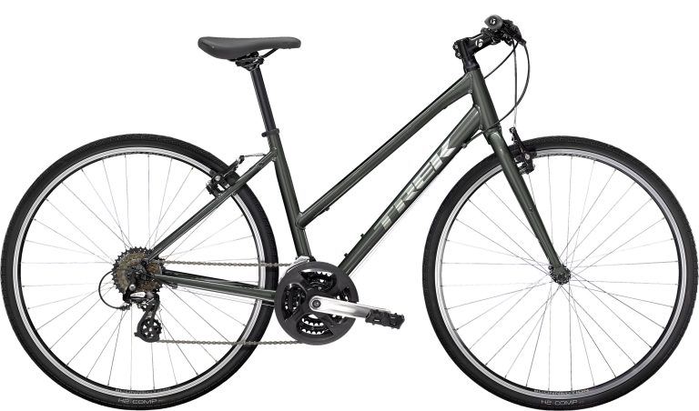 Trek FX 1 Stagger 2024, vélo urbain à cintre plat et cadre aluminium, vue de profil