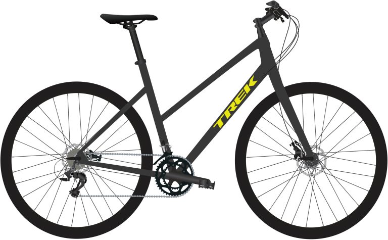 Trek FX 2 Disque Equipped Stagger 2022, vélo à guidon plat à tube horizontal incliné, vue de profil