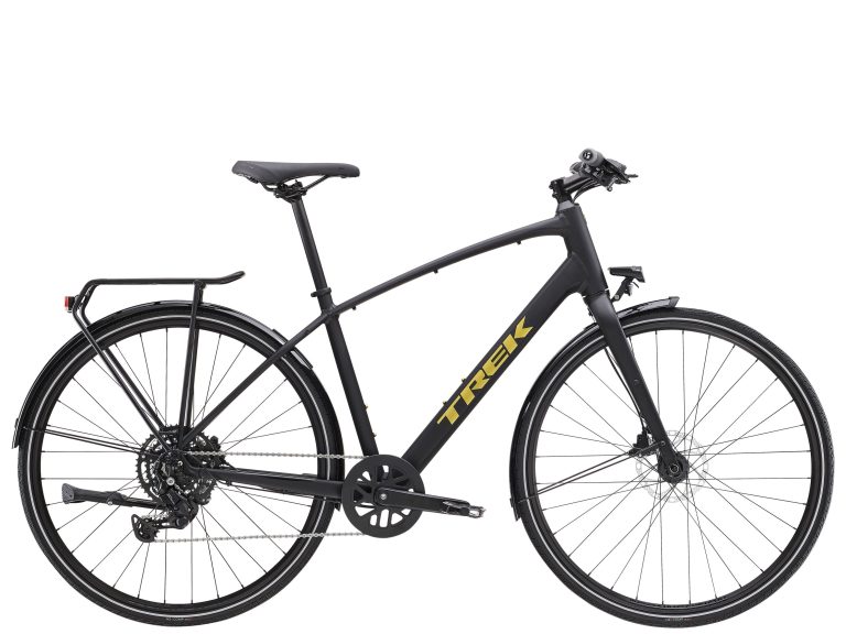 Trek FX 2 Equipped 2025, vélo de ville à cintre plat et cadre aluminium, vue de profil