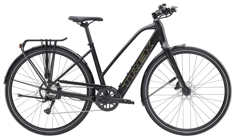 Trek FX+ 2 LT 2026, vélo de ville électrique à cadre Stagger, vue de profil