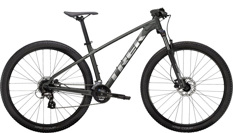 Trek Marlin 5 2023, VTT semi-rigide à cadre aluminium et fourche suspendue, vue de profil