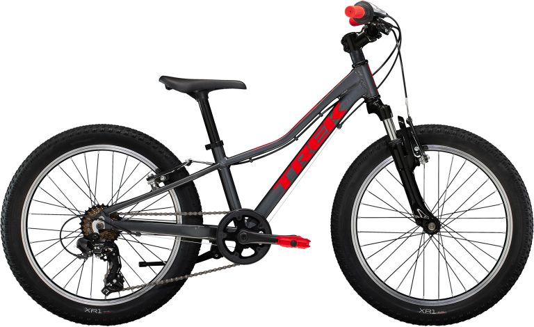 Trek Precaliber 7SP 2026, vélo enfant 20 pouces à cadre aluminium et fourche suspendue, vue de profil