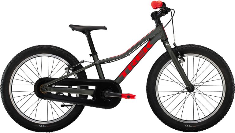 Trek Precaliber FW 2026, vélo enfant 20 pouces monovitesse à cadre aluminium, vue de profil