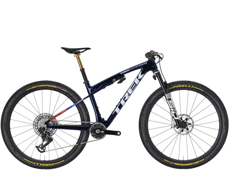 Trek Supercaliber SLR 9.9 XX AXS 2027, VTT cross-country carbone à suspension électronique, vue de profil