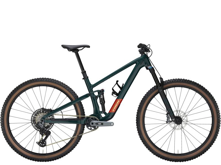 Trek Top Fuel 9 2025, VTT tout-suspendu de trail aluminium à suspension Fox, vue de profil
