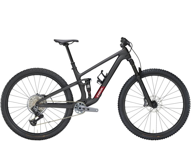 Trek Top Fuel 9.8 GX AXS 2025, VTT tout-suspendu de trail à cadre carbone, vue de profil