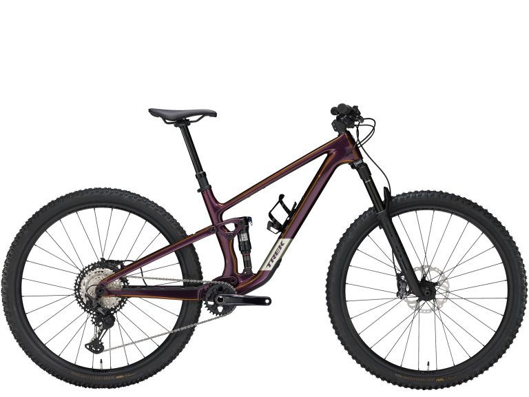 Trek Top Fuel 9.8 XT 2025, VTT tout-suspendu de trail à cadre carbone, vue de profil