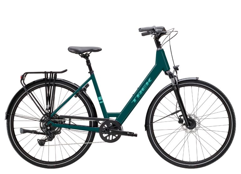 Trek Verve à cadre ouvert équipé 2026, vélo de ville à enjambement bas, vue de profil