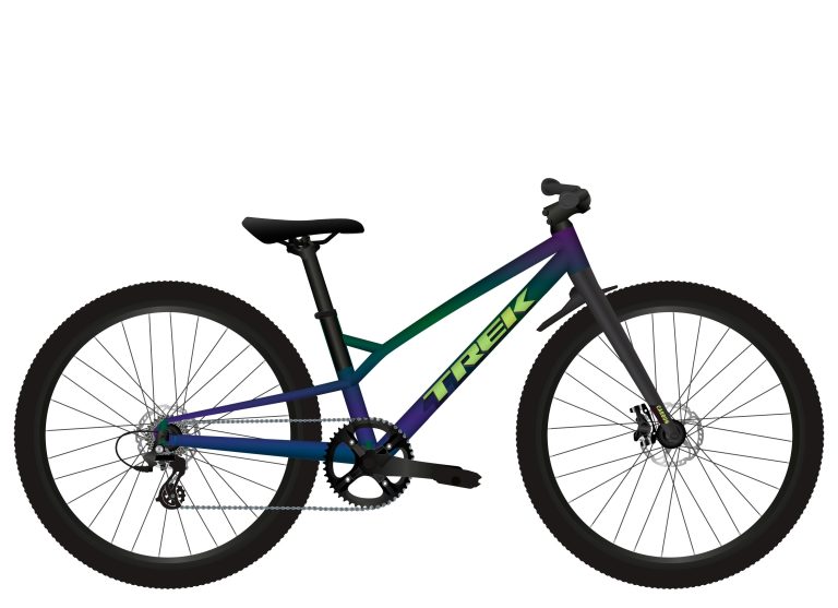 Trek Wahoo 20 Trail 2027, VTT enfant 20 pouces à fourche carbone et freins à disque, vue de profil