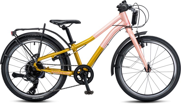 Winora Chica 20 pouces 2024 en coloris princess gold et cupcake pink, vélo enfant à cadre aluminium, vue de profil