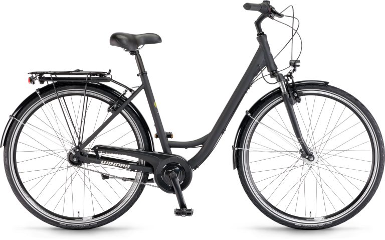 Winora Hollywood 26 black matt 2025, vélo de ville à cadre ouvert, vue de profil