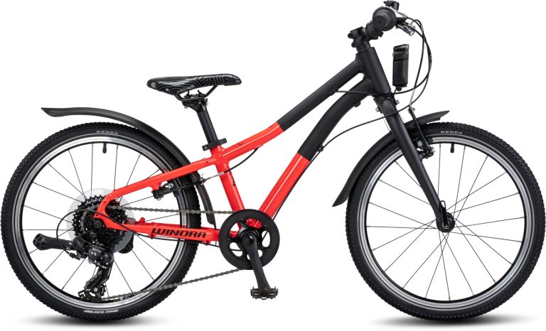 Winora Rage 20 pouces 2024 en coloris rouge et noir, vélo enfant à cadre aluminium, vue de profil